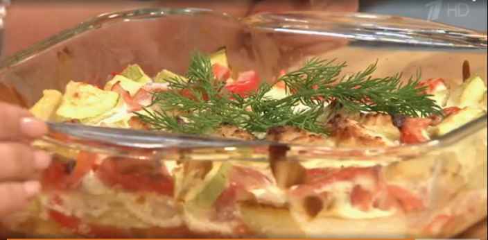 Курица с овощами, запечённая в сметане