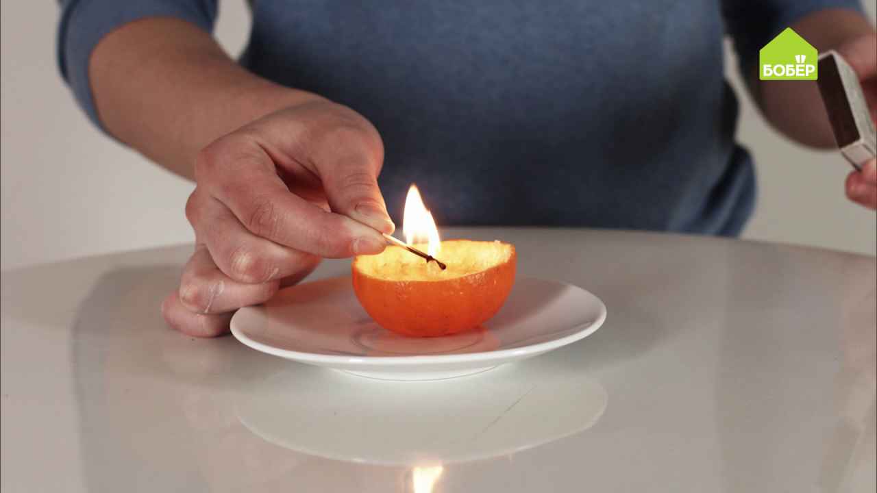 Как сделать свечку/светильник из апельсина и подсолнечного масла