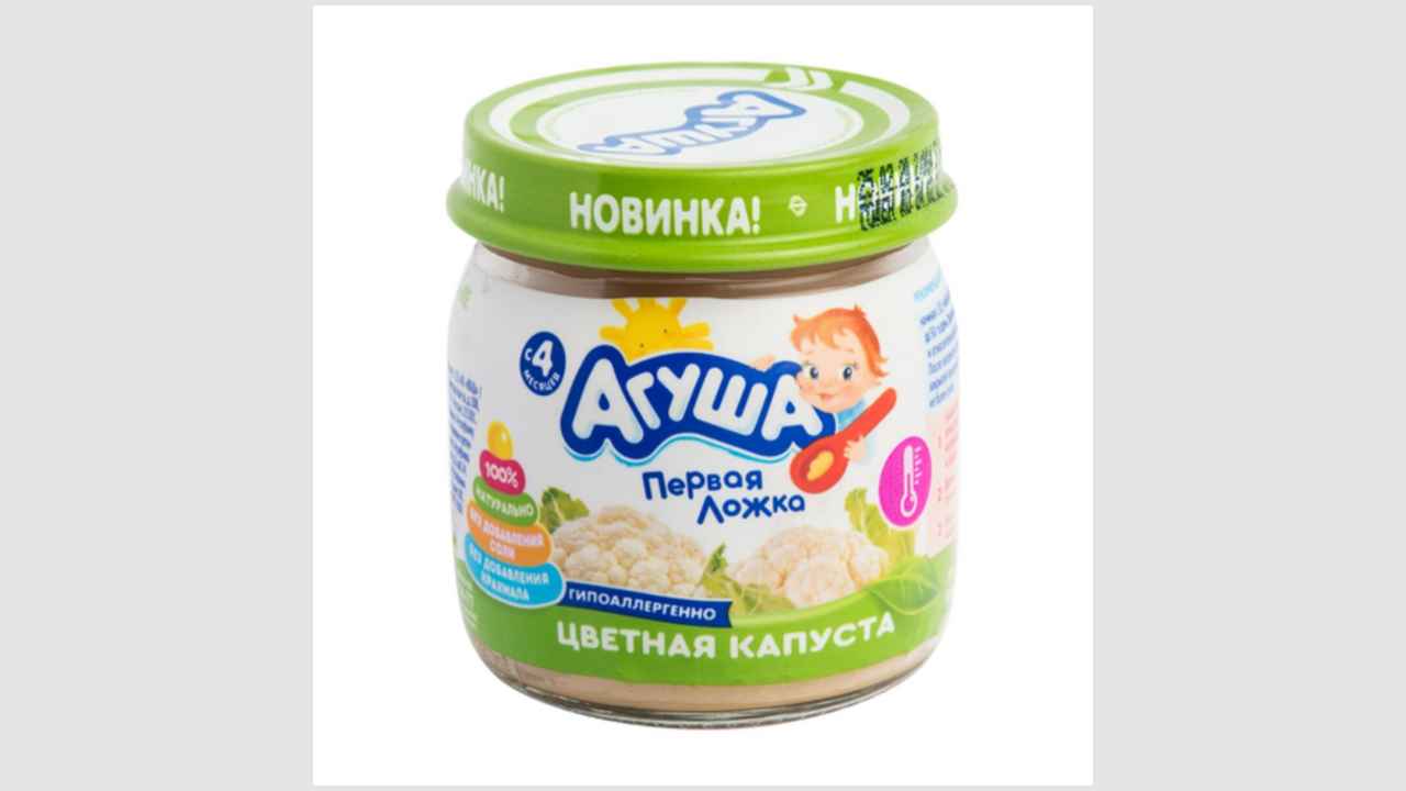 Пюре из цветной капусты, гомогенизированное, для детского питания с 4-х месяцев, продукт стерилизован «Агуша»