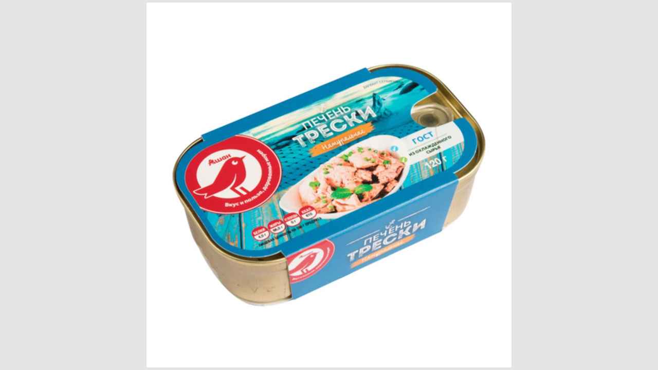 Рыбные консервы: печень трески атлантической (куски), натуральная, стерилизованная «Ашан»