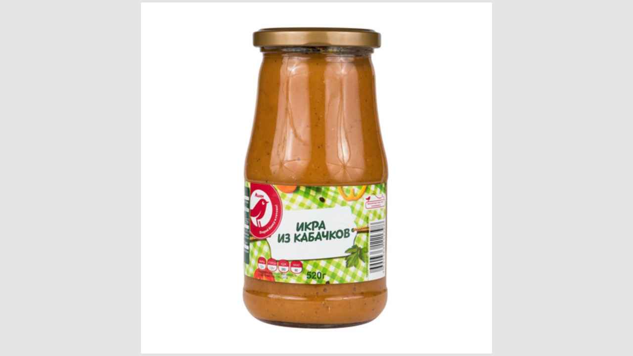 Консервы, икра из кабачков, из уваренных кабачков, продукт стерилизованный, высший сорт «Ашан»