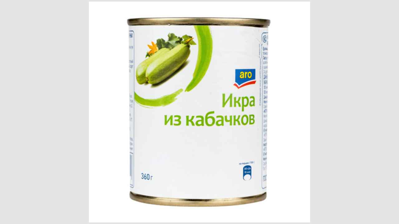 Консервы, икра из кабачков, продукт из уваренных кабачков стерилизованный, сорт высший Aro