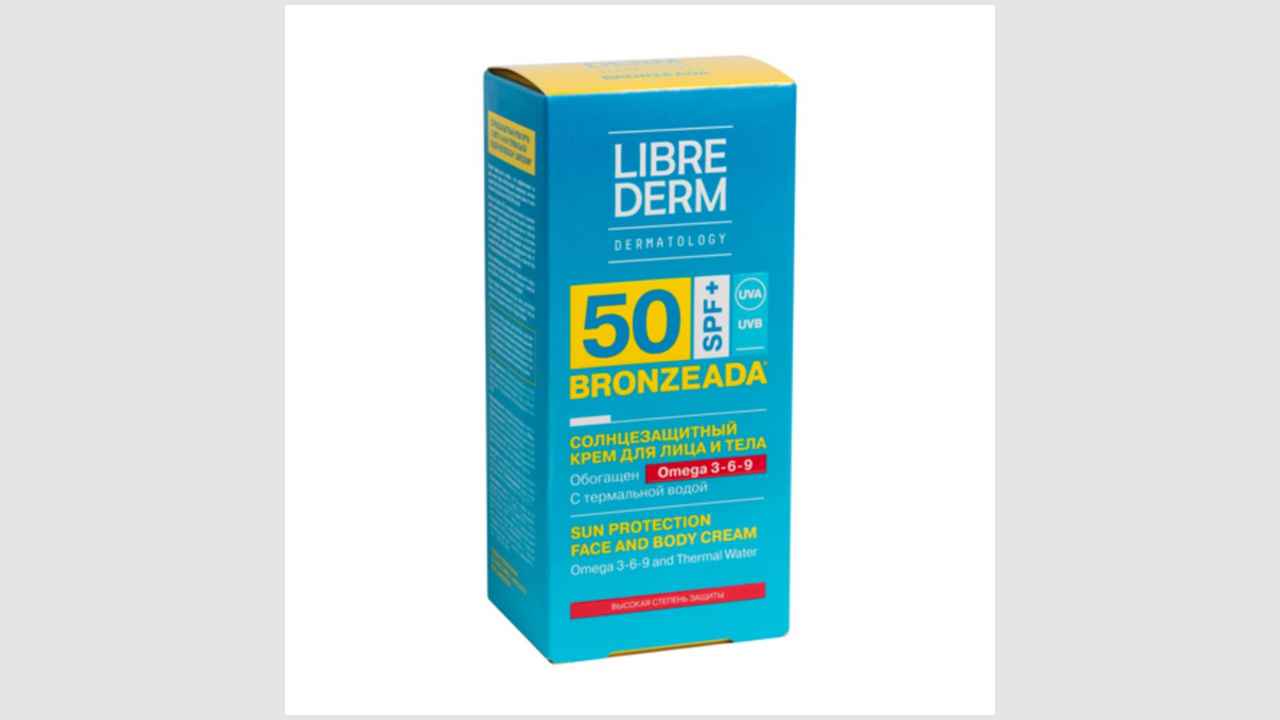 Солнцезащитный крем LibreDerm SPF50 с ОМЕГА 3-6-9 и термальной водой Bronzeada Librederm
