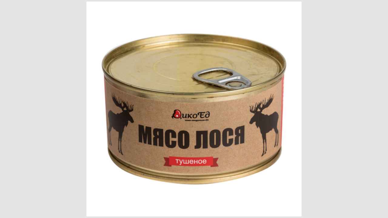 Консервы мясные, кусковые, стерилизованные: мясо лося тушеное, «Дикоед»