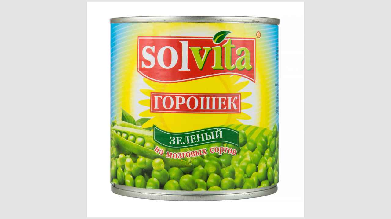 Solvita Консервы натуральные. Горошек зеленый. Продукт стерилизованный из мозговых сортов.