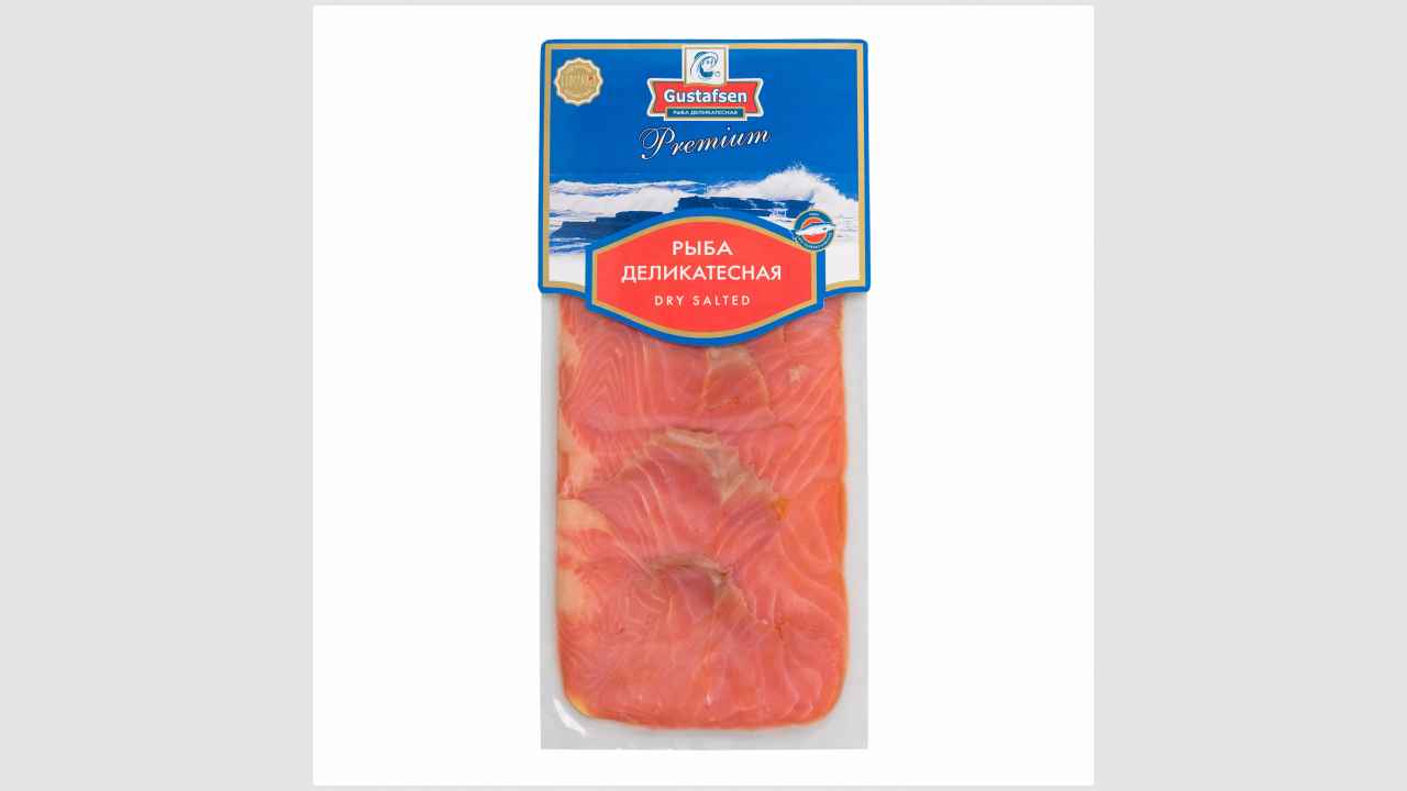 Рыба деликатесная, Premium. Семга малосоленая, ломтики без кожи