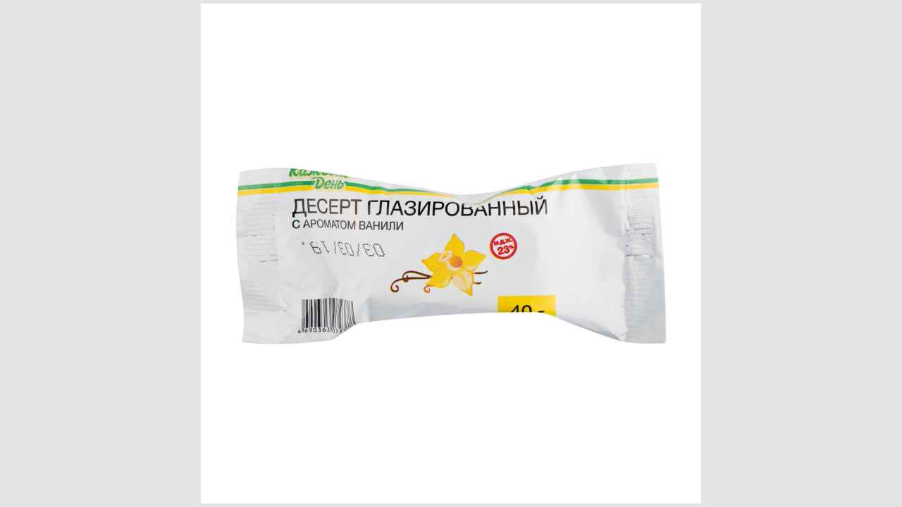 Продукт творожный с заменителем молочного жира, глазированный шоколадной глазурью, с ароматом ванилина. «Каждый день», 40 г., 23%.