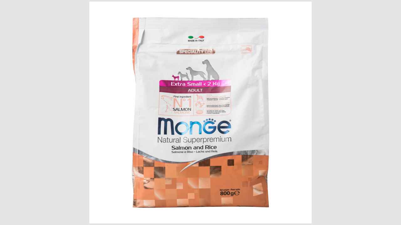 Monge natural superpremium extra-small adult лосось и рис, сбалансированный, полнорационный корм для взрослых собак миниатюрных пород