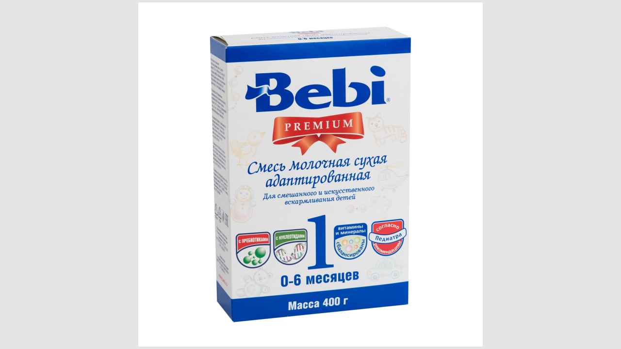 Смесь молочная сухая, адаптированная, Bebi Premium для смешанного и искусственного вскармливания детей с рождения до шести месяцев.