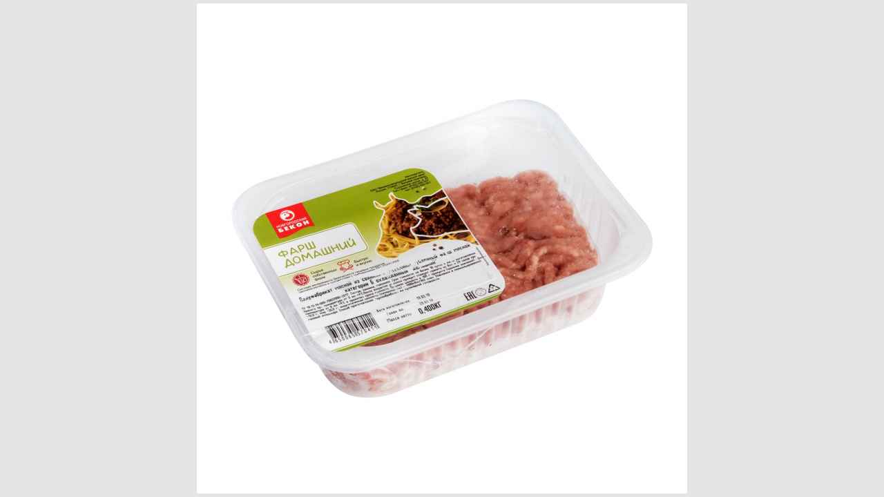 Полуфабрикат мясной, из свинины и говядины, рубленый, фарш мясной, категории Б, охлажденный «Домашний».