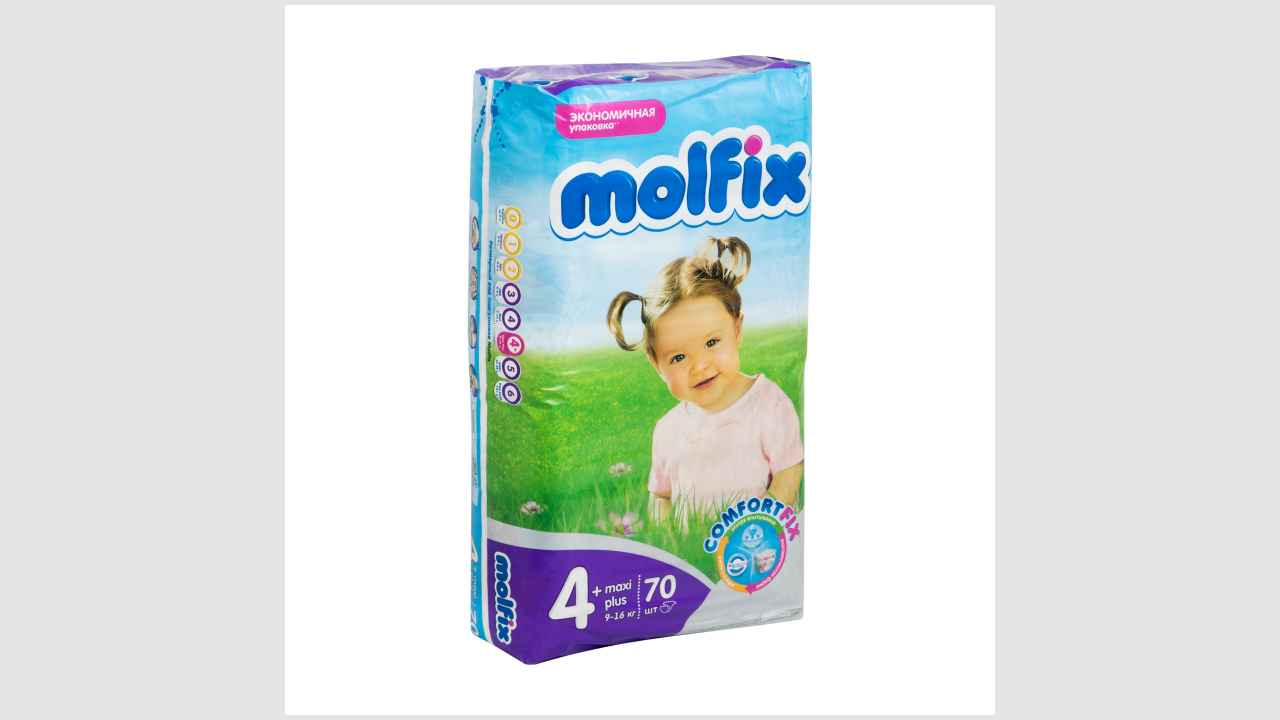 Подгузники детские одноразовые марки Molfix («Молфикс»). Размер 4+ («макси плюс», вес 9-16 кг).