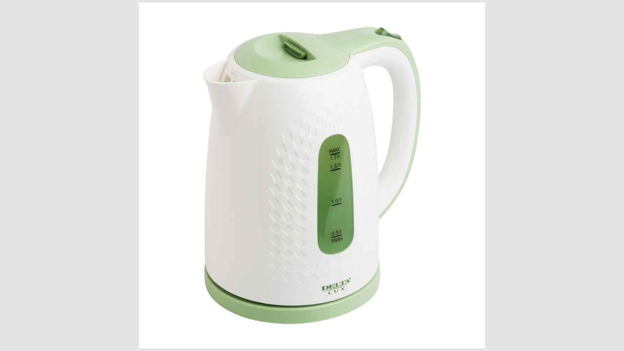 Чайник электрический, пластиковый, Delta lux DL-1057, белый с зелёным, 2200 Вт, 1,7 л, арт. 39242TS