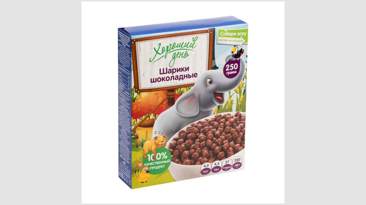 Продукты экструзионной технологии сухие. Снеки хрустящие, фигурные, глазированне шоколадным сиропом: шарики