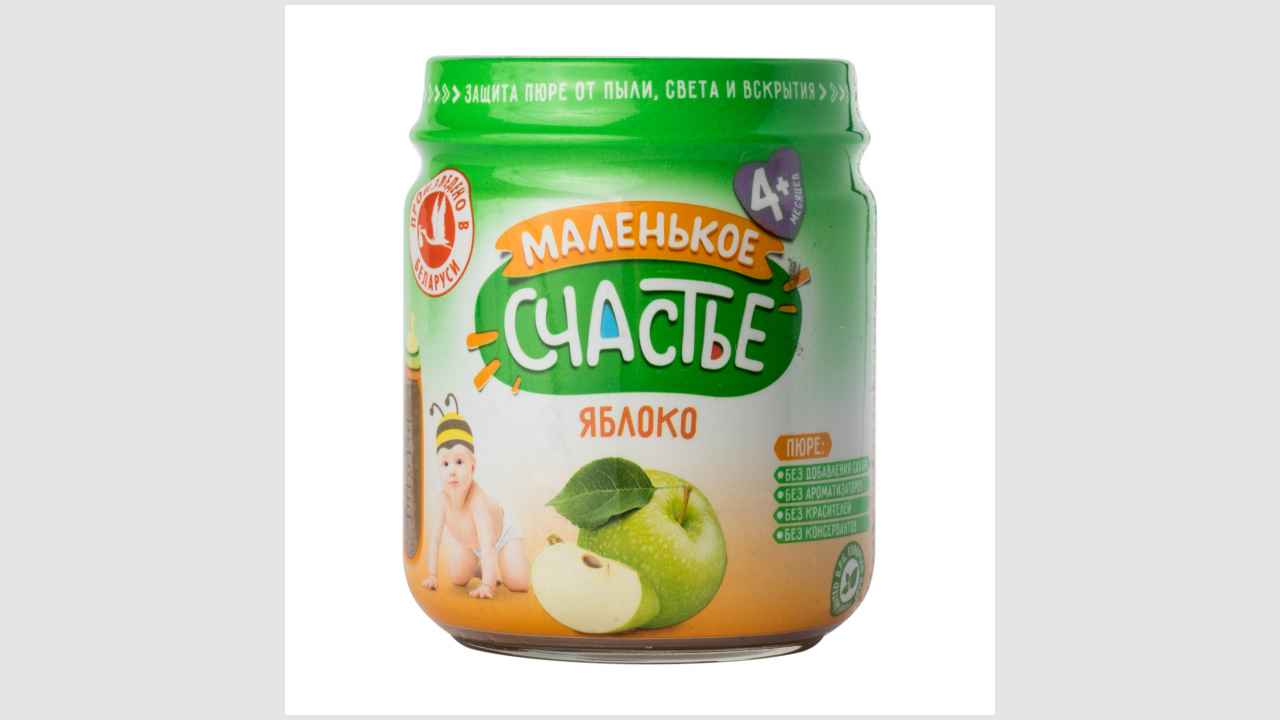 Пюре яблочное, для детского питания, для детей раннего возраста, гомогенизированное, стерилизованное «Маленькое счастье»