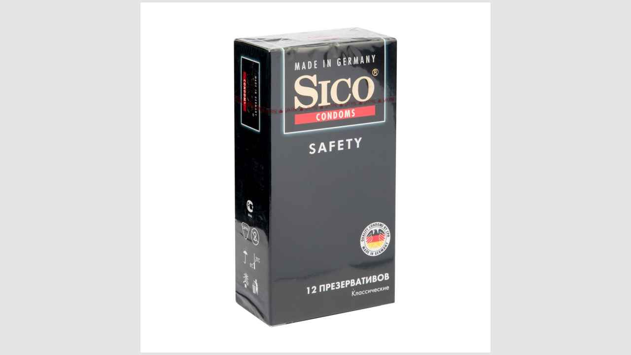 Презервативы Sico Safety классические, 12 презервативов с накопителем, прозрачные, цилиндрические, гладкие, с силиконовой смазкой