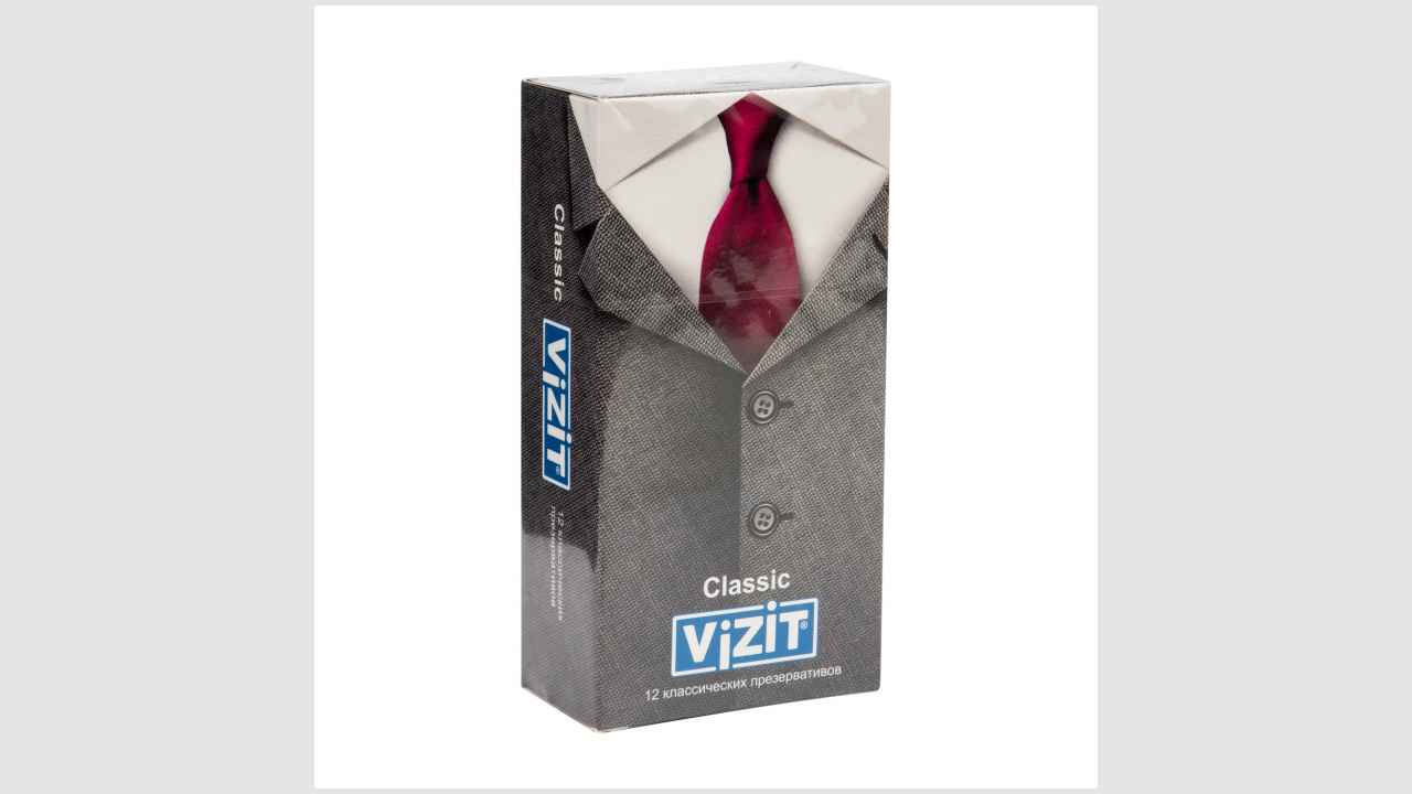 Презервативы Vizit Classic. Двенадцать классических презервативов стандартного размера, гладкие, прозрачные, цилиндрические, с накопителем
