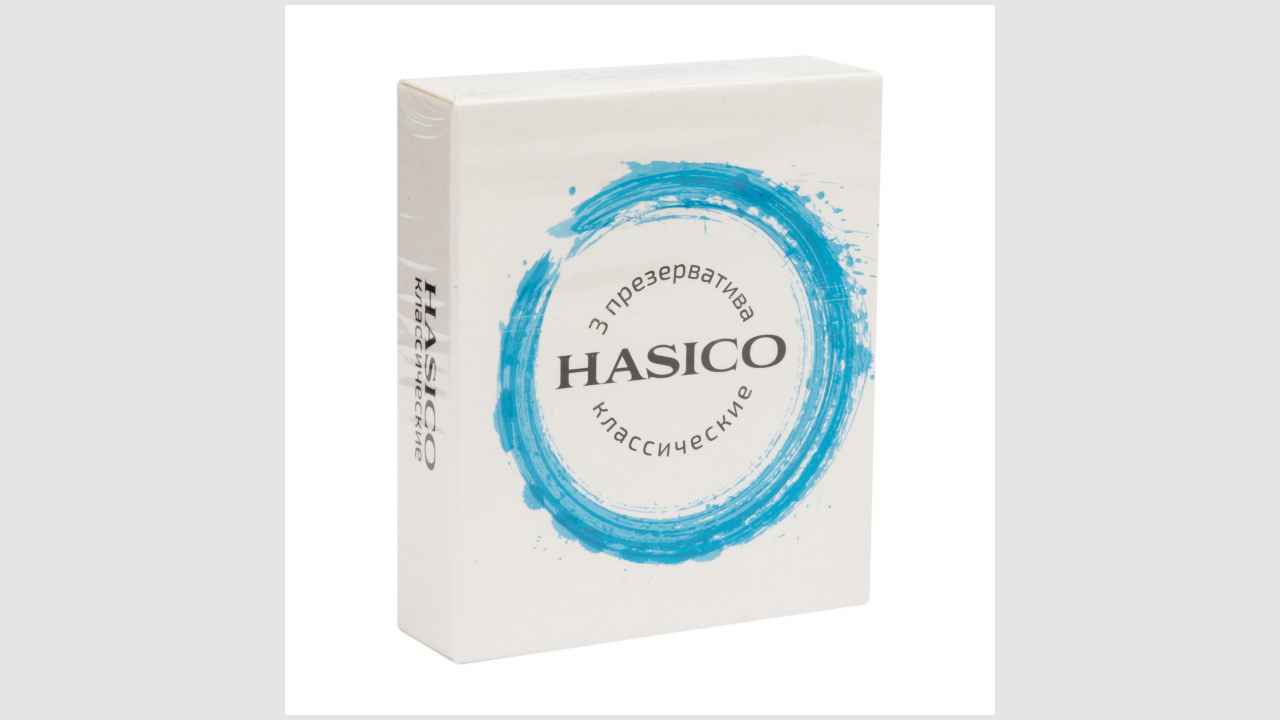 Hasico. 3 классических презерватива из натурального высококачественного латекса, в силиконовой смазке, прозрачные, гладкие, с накопителем