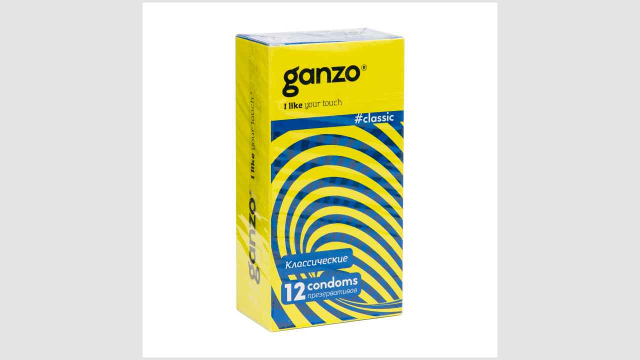 Ganzo Классик. 12 презервативов из натурального латекса, цилиндрической формы, с накопителем и обильной смазкой на водной основе