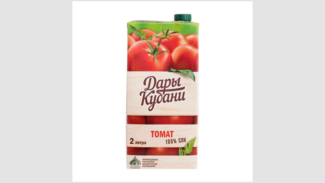 Сок томатный, восстановленный, с мякотью, с солью, с сахаром. Для питания детей дошкольного и школьного возраста (от трех лет и старше) «Дары Кубани»