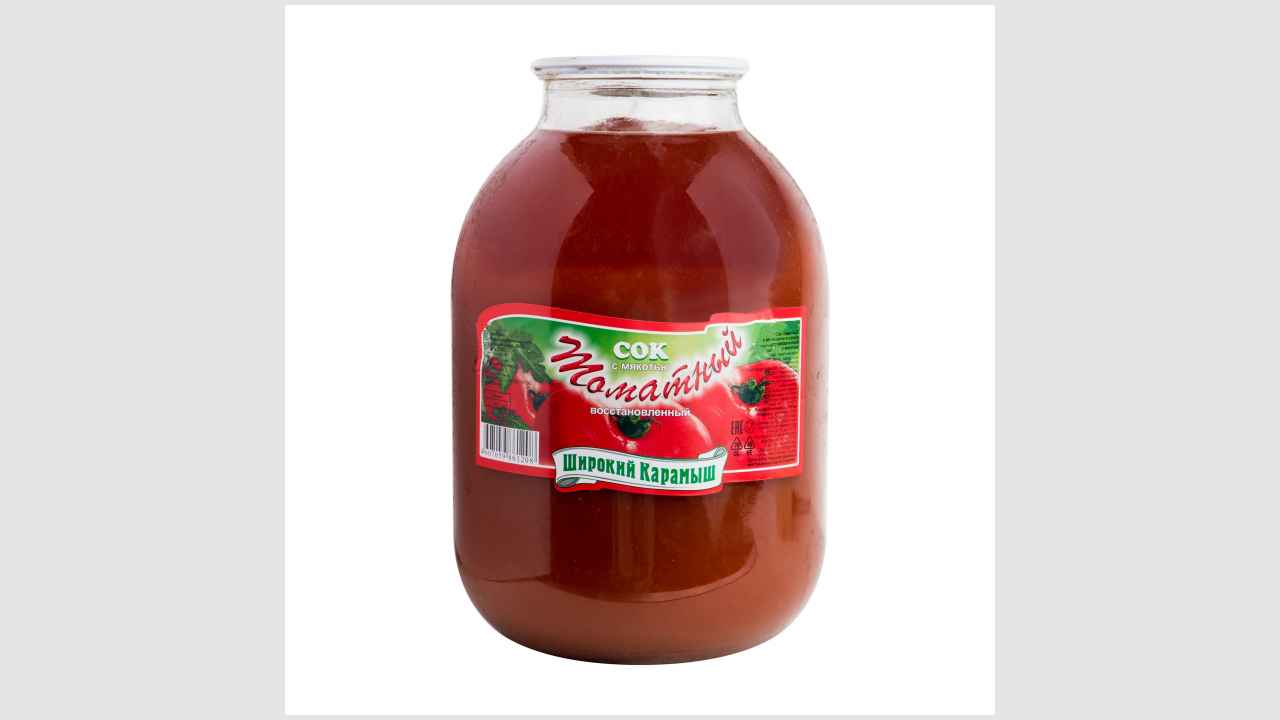 Сок томатный, с сахаром и солью, восстановленный, с мякотью «Широкий Карамыш»