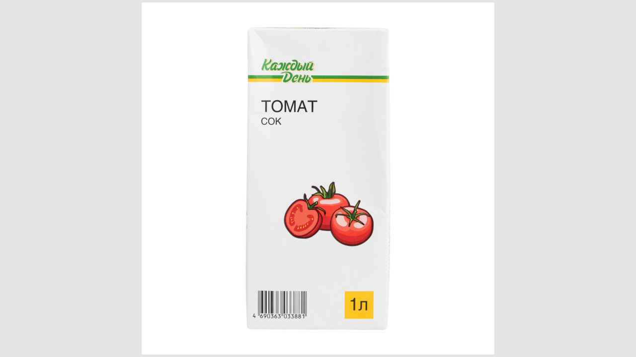 Сок томатный, восстановленный, с мякотью, с солью, с сахаром «Каждый день».  Для питания детей дошкольного и школьного возраста (от 3 лет и старше)