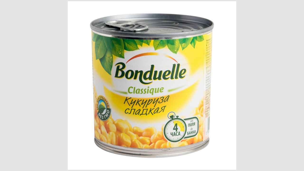 Консервы натуральные, кукуруза сладкая, в зернах, в вакуумной упаковке, стерилизованная Bonduelle