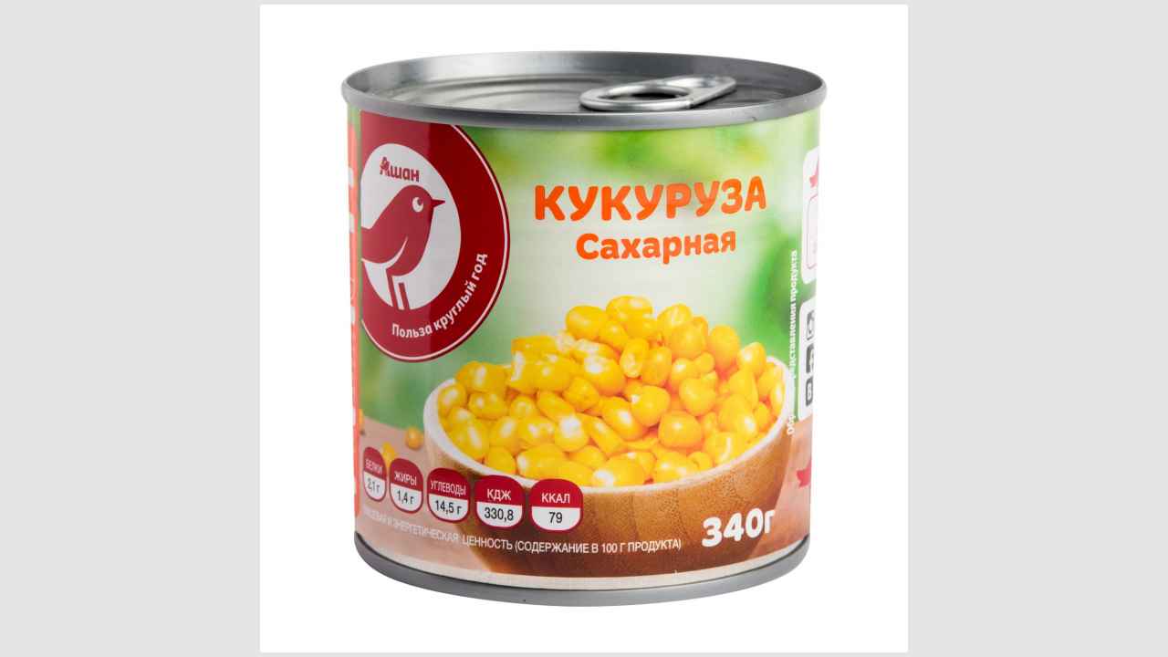 Консервы овощные: кукуруза сахарная (зерна), консервы стерилизованные «Ашан»