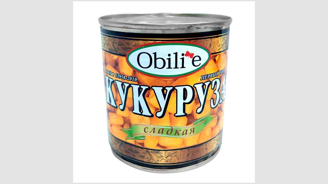 Консервы натуральные, кукуруза сахарная, в зернах Obilie