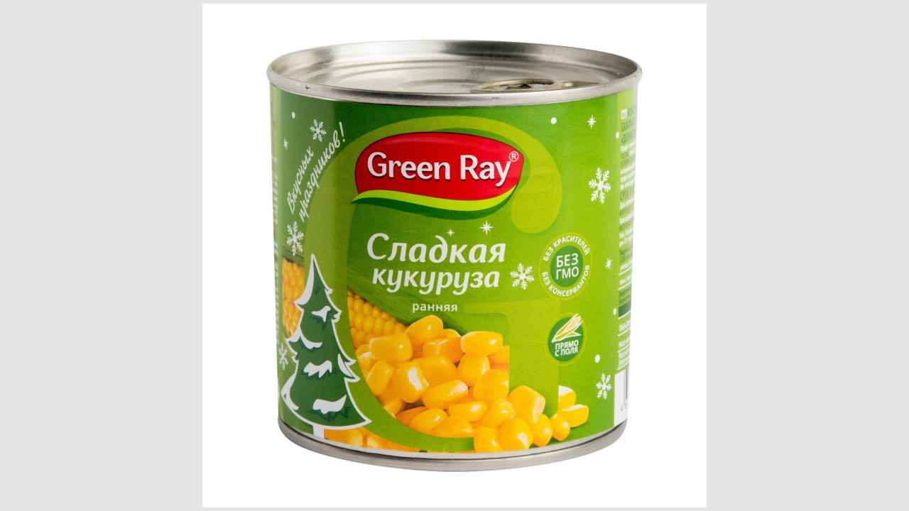 Консервы овощные, кукуруза сахарная, в зернах, в вакуумной упаковке, деликатесная сладкая кукуруза Green Ray