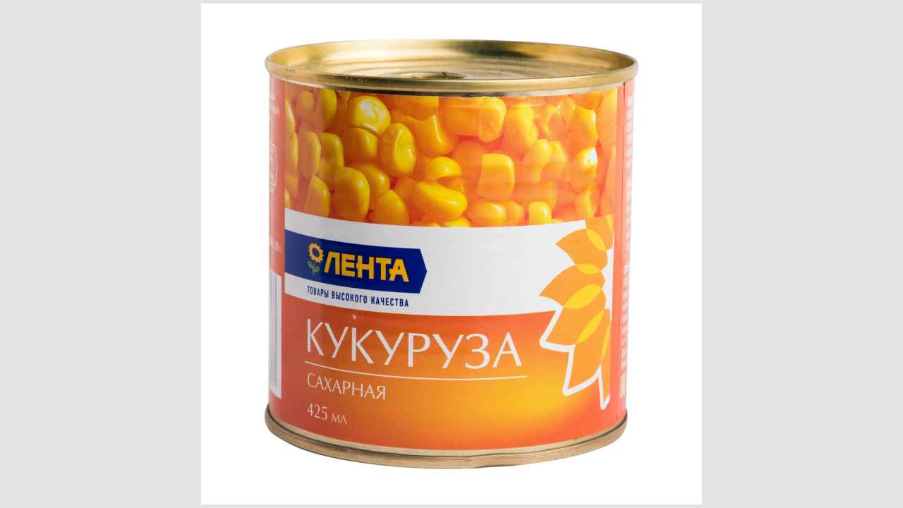 Консервы овощные: кукуруза сахарная, в зёрнах, высший сорт, консервы стерилизованные «Лента»