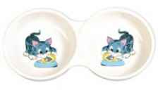 Миска для кошки керамическая двойная "Голубой котенок", 2х0,15 л