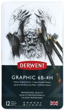 Набор чернографитных карандашей Grathic Medium, 12 штук, 6B-4H